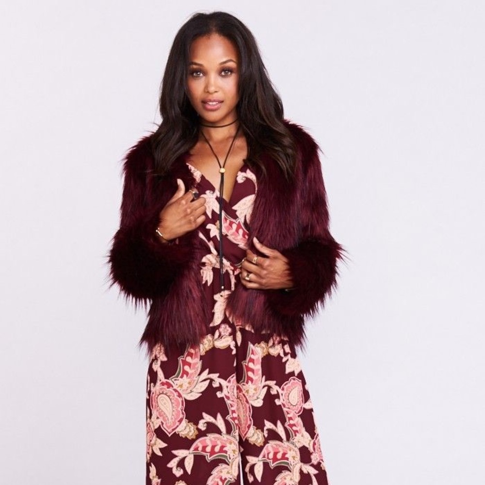 Show Me Your Mumu Ruby Red Faux Fur Crop Jacket